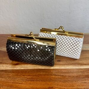 Vintage Mesh Coin Small Clutch Purses (2) Black and White